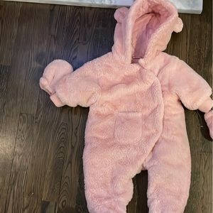 Pink fuzzy baby winter suit